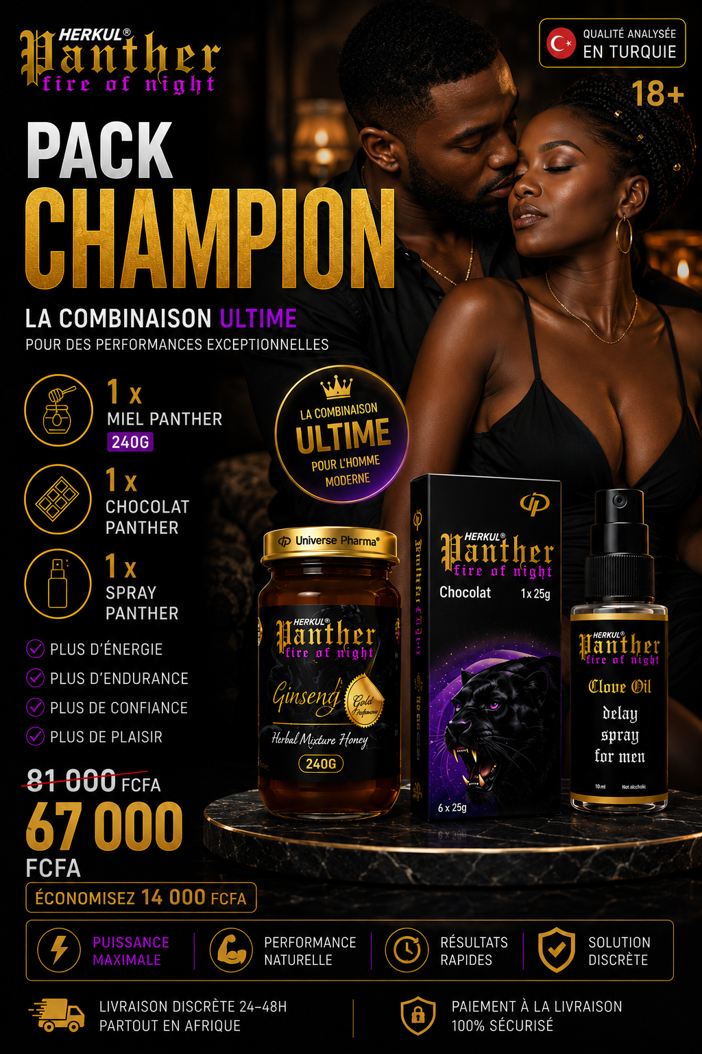 Pack Champion Panther - Miel 240g + Chocolat + Spray